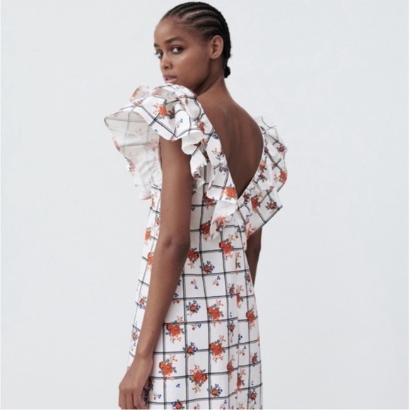 ZARA White floral ruffle dress size M - Picture 3 of 11